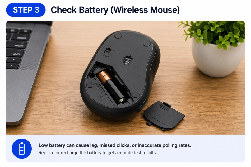 Check battery on wireless mouse